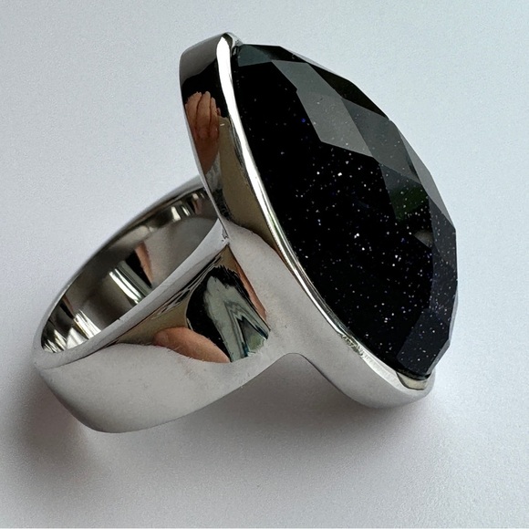 COCKTAIL Faceted Goldstone Ring Size 6 Stainless Steel Purple Gem Oversized Y2K - Picture 6 of 16